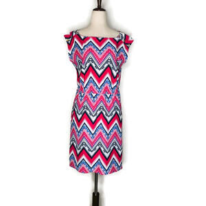 Jude Connally A Line Dress Cap Sleeve Pink Geometric Chevron Print Pockets S